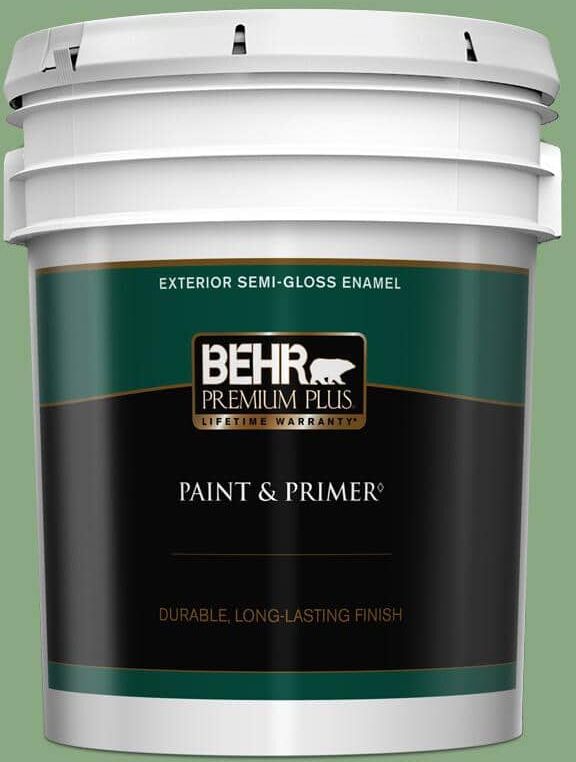 BEHR PREMIUM PLUS 5 gal. #M400-5 Baby Spinach Semi-Gloss Enamel Exterior Paint & Primer