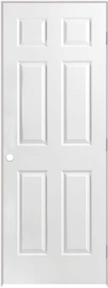 Masonite 30 in. x 80 in. 6 Panel Left-Handed Solid Core Textured Primed Composite Single Prehung Interior Door