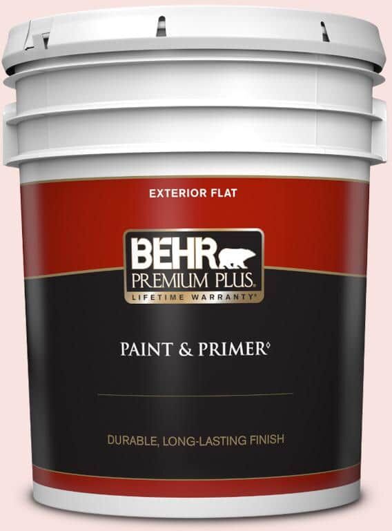 BEHR PREMIUM PLUS 5 gal. #RD-W02 Candy Floss Flat Exterior Paint & Primer