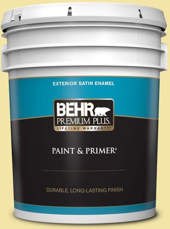 BEHR PREMIUM PLUS 5 gal. #P320-3 Lily Bulb Satin Enamel Exterior Paint & Primer