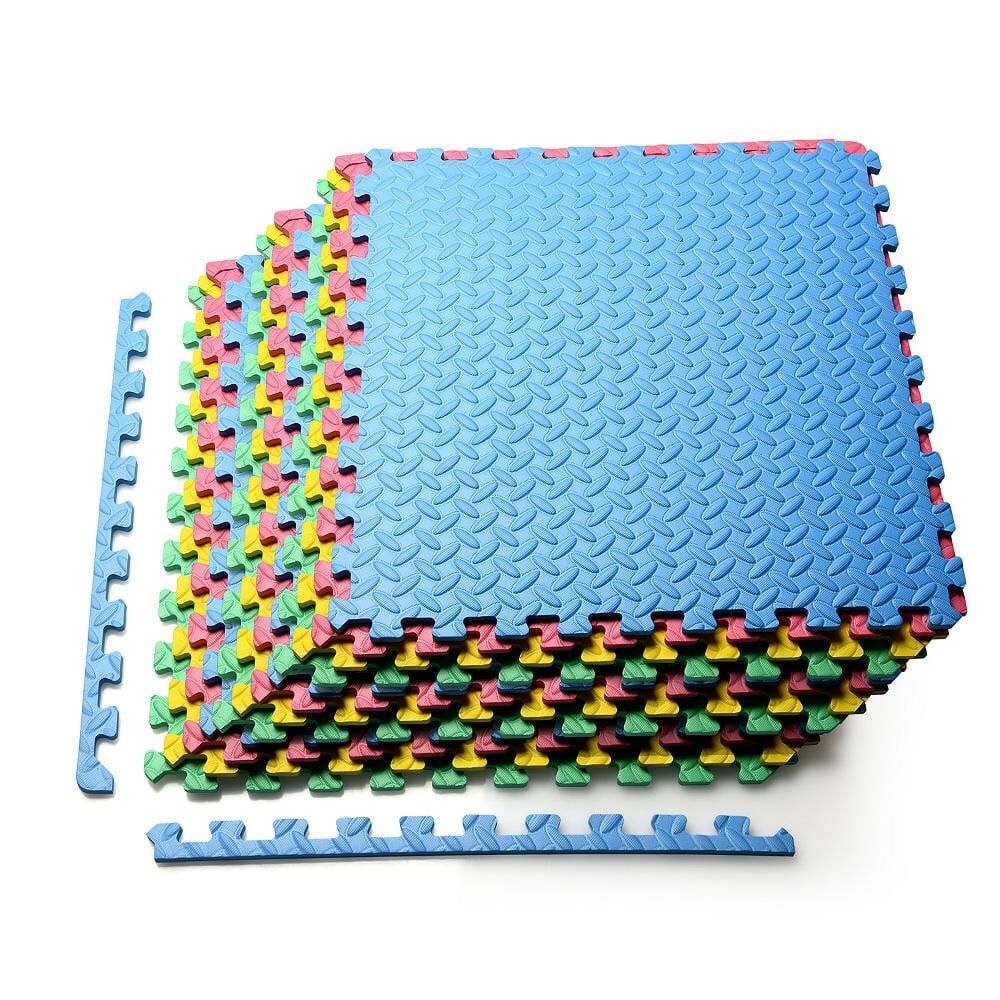 HONEY JOY 12PCS Multicolor 25 in. X 25 in. Kid's Puzzle Square Exercise Play Mat w/EVA Foam Interlocking Tiles 52 sq.ft. 1-Pack