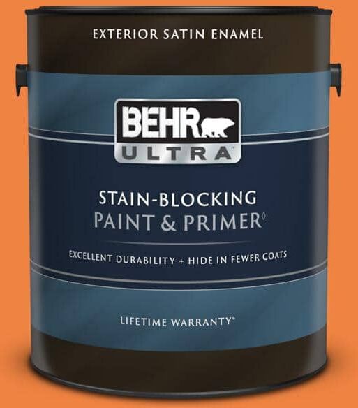 BEHR ULTRA 1 gal. #P220-7 Construction Zone Satin Enamel Exterior Paint & Primer