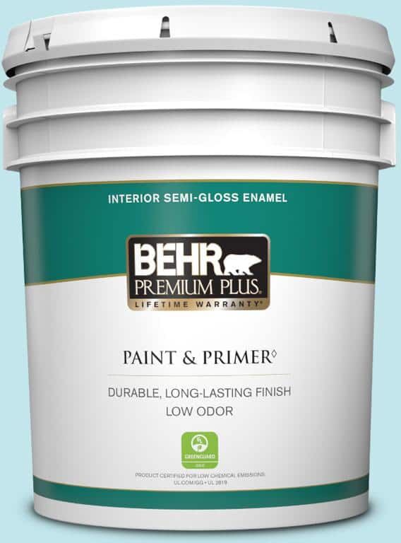 BEHR PREMIUM PLUS 5 gal. #520A-2 Ice Flower Semi-Gloss Enamel Low Odor Interior Paint & Primer