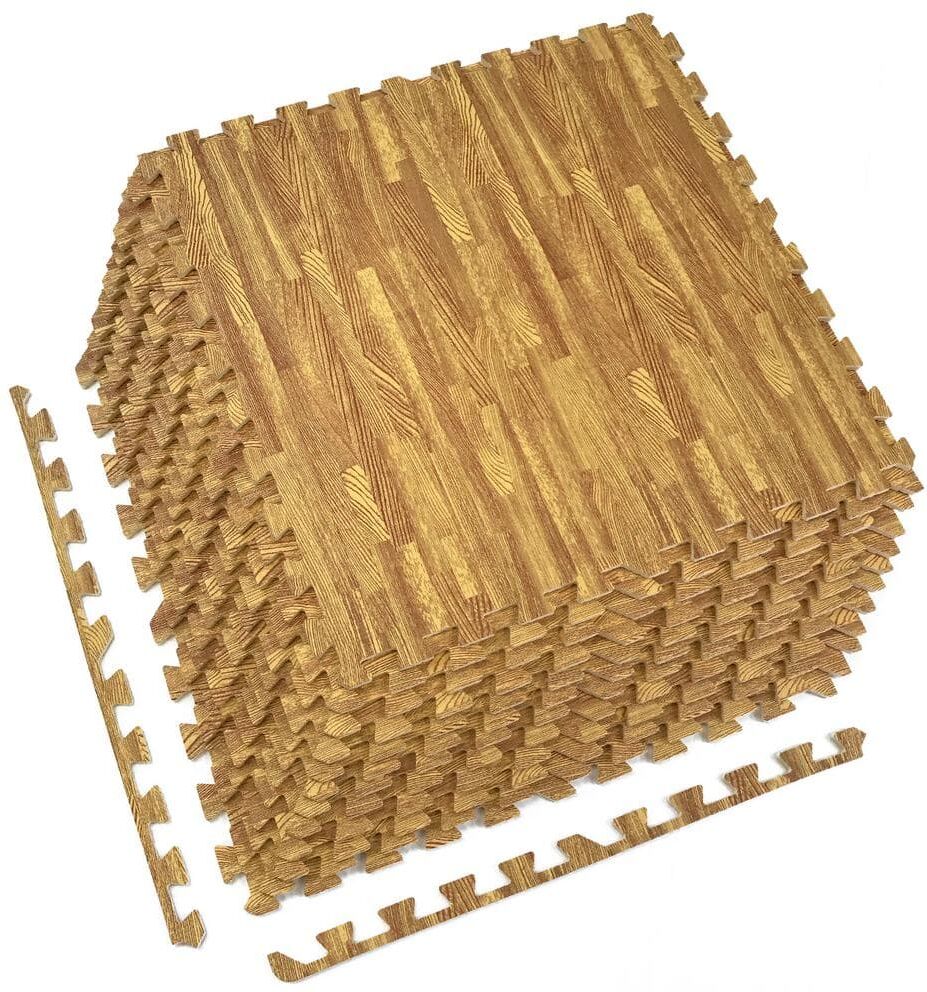 Sorbus Light Wood Grain Floor Mats Foam Interlocking Mats 24 in. x 24 in. (12 Tiles)