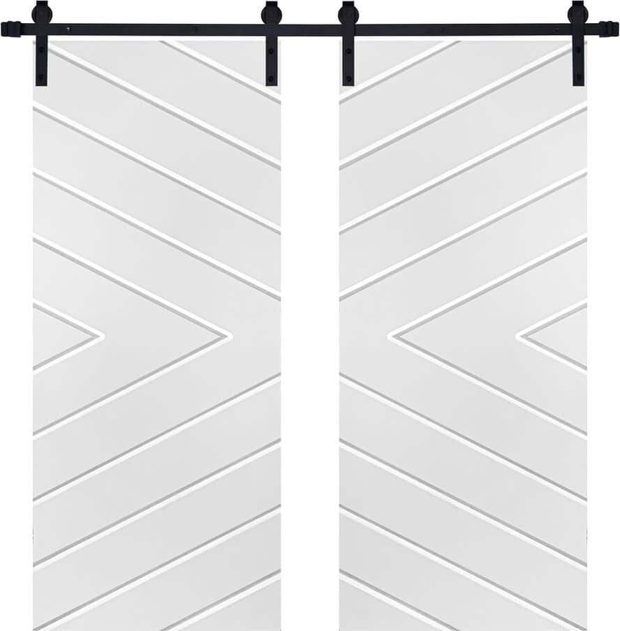 AIOPOP HOME Modern Arrowhead Designed 84 in. x 80 in. MDF Panel White Painted Double Sliding Barn Door with Hardware Kit