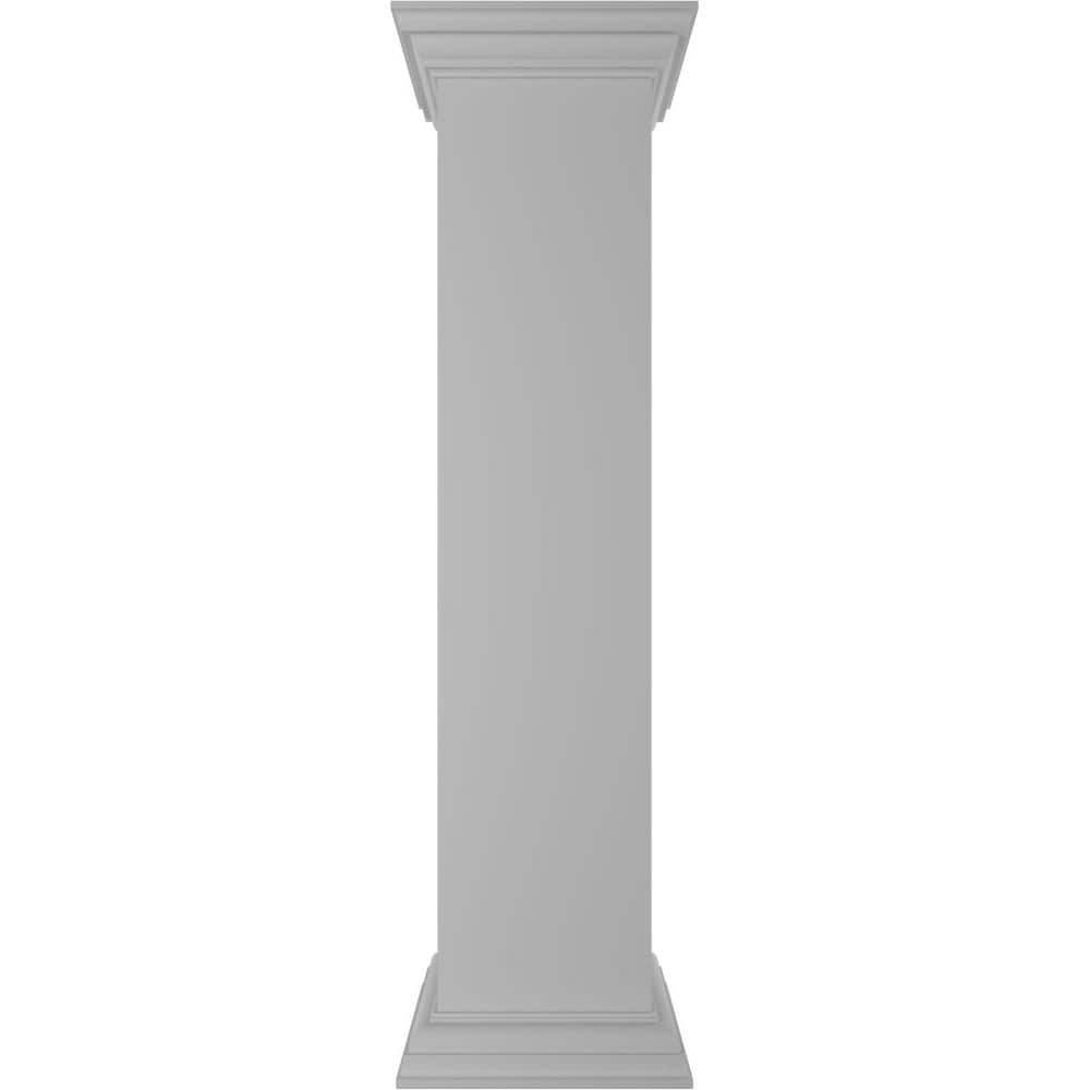 Ekena Millwork Plain 48 in. x 10 in. White Box Newel Post with Peaked Capital and Base Trim (Installation Kit Included)