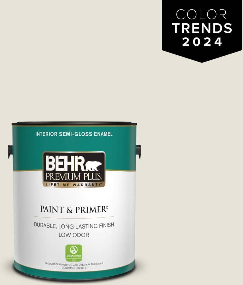 BEHR PREMIUM PLUS 1 gal. Home Decorators Collection #HDC-NT-21 Weathered White Semi-Gloss Enamel Low Odor Interior Paint & Primer