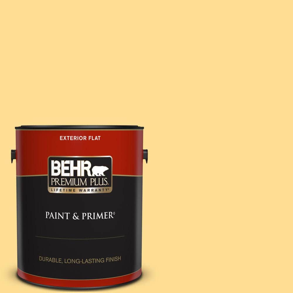 BEHR PREMIUM PLUS 1 gal. #350B-5 Straw Hat Flat Exterior Paint & Primer