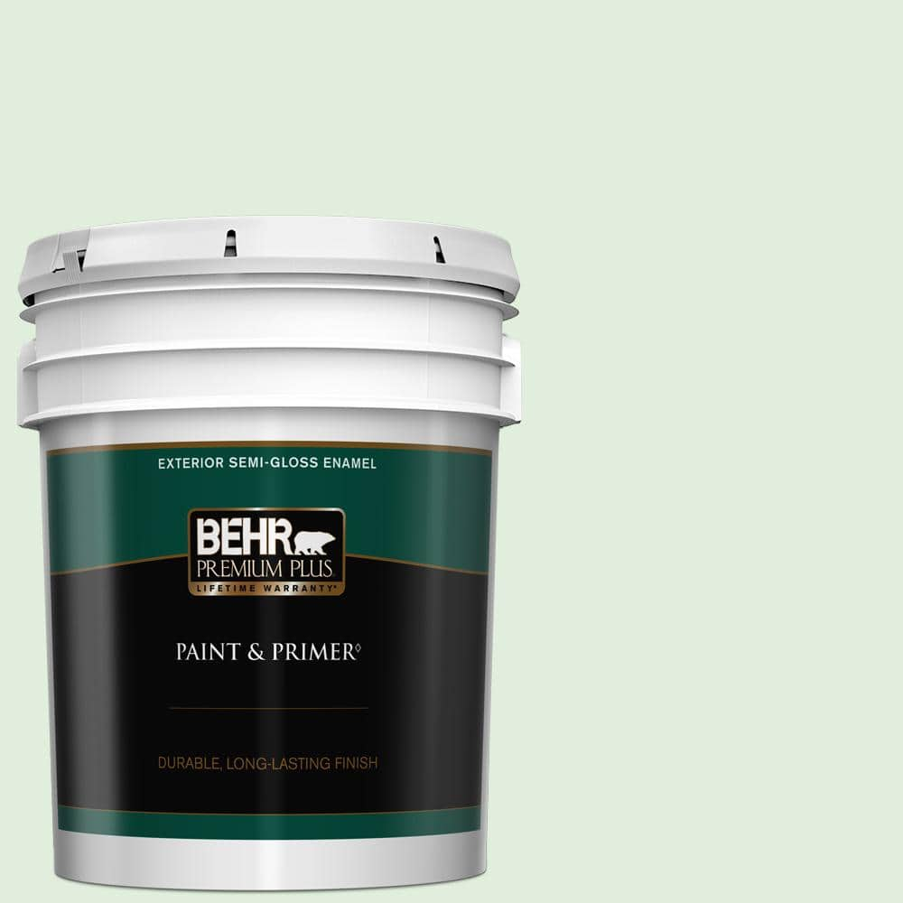 BEHR PREMIUM PLUS 5 gal. #460C-2 Spearmint Stick Semi-Gloss Enamel Exterior Paint & Primer