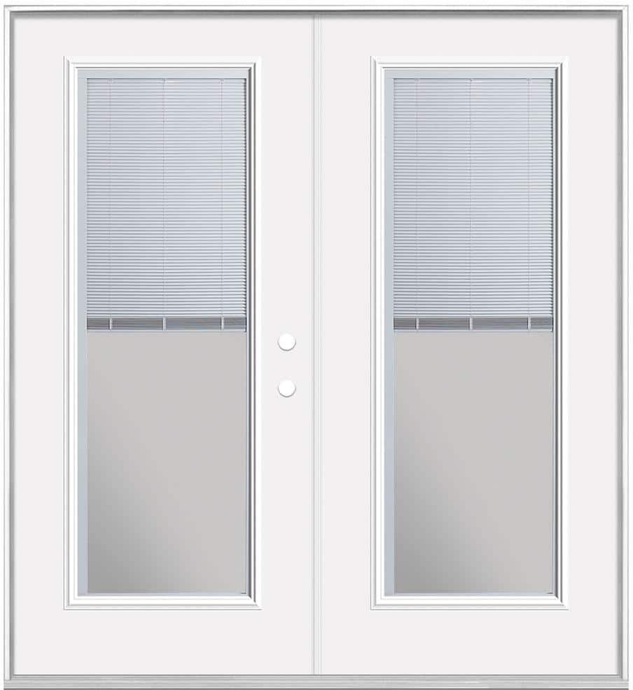 Masonite 72 in. x 80 in. Primed White Steel Prehung Left-Hand Inswing Mini Blind Patio Door in Vinyl Frame without Brickmold