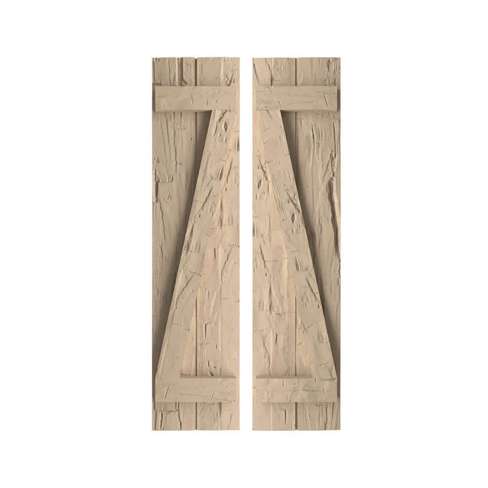 Ekena Millwork 11.5 in. x 52 in. Timberthane Polyurethane 2-Board Spaced Board-n-Batten Hand Hewn Faux Wood Shutters w/Z-Board Pair