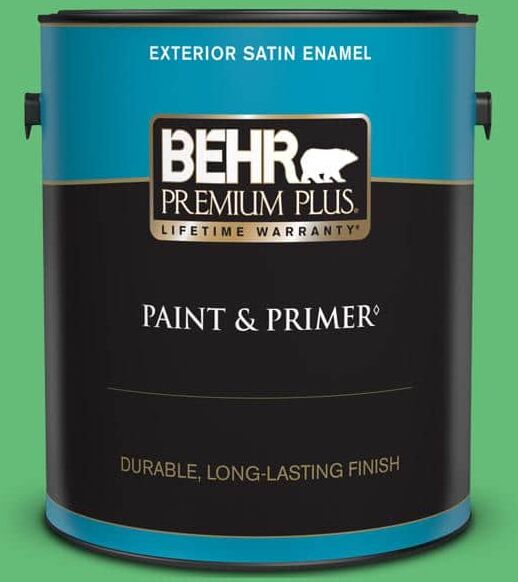 BEHR PREMIUM PLUS 1 gal. #450B-5 Lady Luck Satin Enamel Exterior Paint & Primer