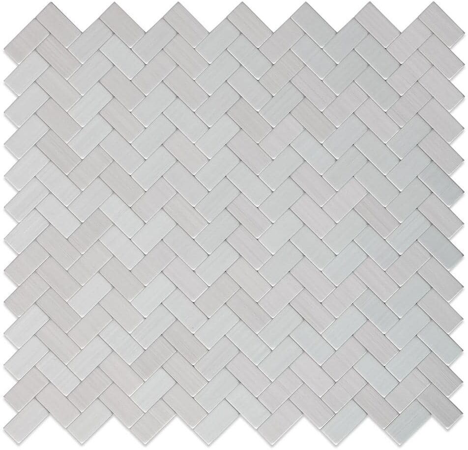 SpeedTiles Earl Grey Stainless Steel 12.09 in. x 11.65 in. x 5mm Brushed Metal Peel & Stick Wall Mosaic Tile (5.87 sq. ft./case)