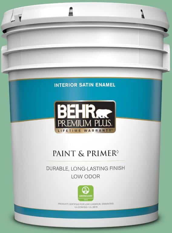 BEHR PREMIUM PLUS 5 gal. #470D-4 Garden View Satin Enamel Low Odor Interior Paint & Primer