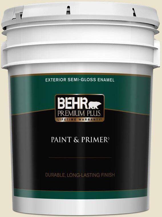 BEHR PREMIUM PLUS 5 gal. #S330-1 Baby Artichoke Semi-Gloss Enamel Exterior Paint & Primer