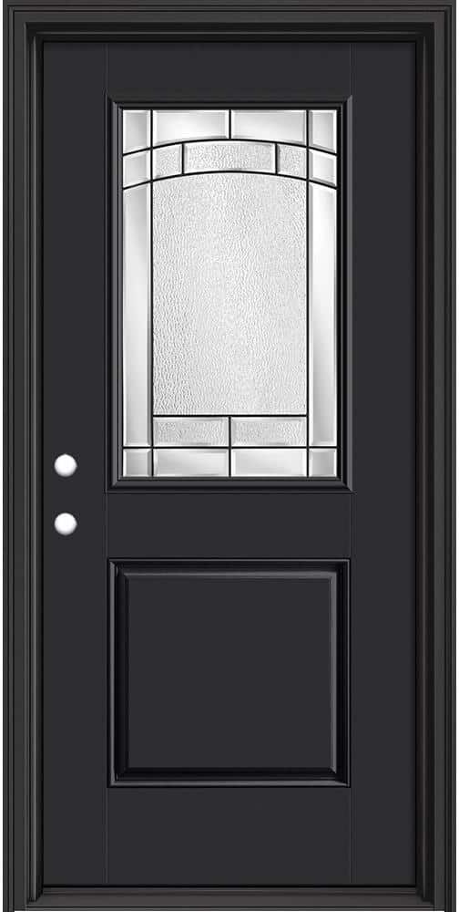 Masonite Performance Door System 36 in. x 80 in. 1/2 Lite Element Right-Hand Inswing Black Smooth Fiberglass Prehung Front Door