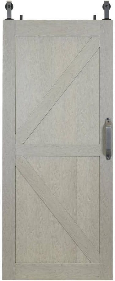 Pinecroft Montana 42 in. x 84 in. Heather Grey PVC Vinyl H/K Style Sliding Barn Door with Hardware Kit - Door Assembly Required