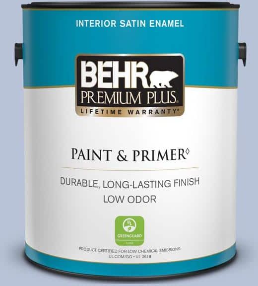 BEHR PREMIUM PLUS 1 gal. #610C-3 Virginia Blue Satin Enamel Low Odor Interior Paint & Primer