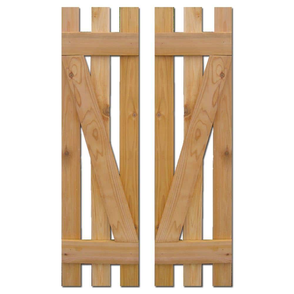 Design Craft MIllworks 12 in. x 39 in. Baton Spaced Z Board and Batten Shutters (Natural Cedar) Pair