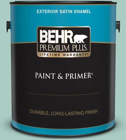 BEHR PREMIUM PLUS 1 gal. #M440-3 Baby Aqua Satin Enamel Exterior Paint & Primer