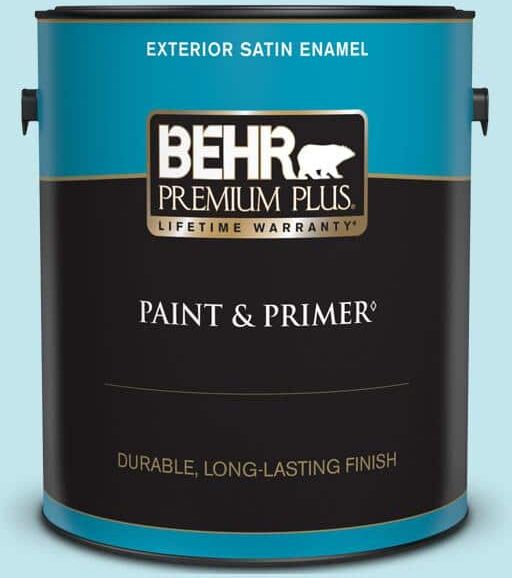 BEHR PREMIUM PLUS 1 gal. #520A-2 Ice Flower Satin Enamel Exterior Paint & Primer