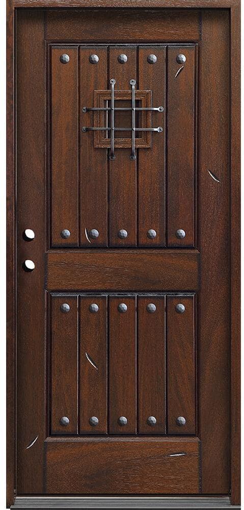 Main Door Rustic Mahogany Type 36 in. x 80 in. 2-Panel Right-Hand/Inswing Antique Distressed Wood Prehung Front Door