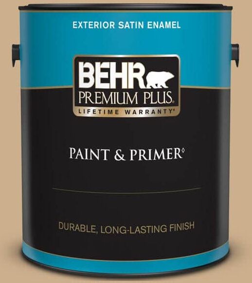 BEHR PREMIUM PLUS 1 gal. #PPU7-20 Raffia Ribbon Satin Enamel Exterior Paint & Primer