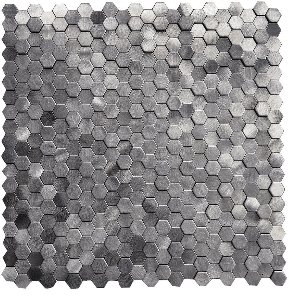 DIP Design Is Personal DIP Mini Pewter Hex Tile 12 in. x 12 in. Self-Adhesive PVC Backsplash (10 pack)