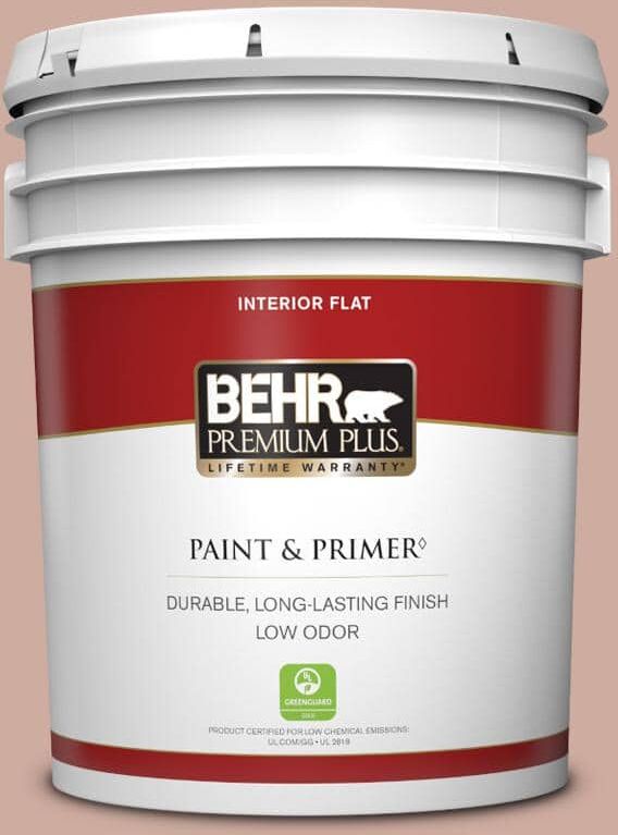 BEHR PREMIUM PLUS 5 gal. #MQ1-50 Art Deco Pink Flat Low Odor Interior Paint & Primer