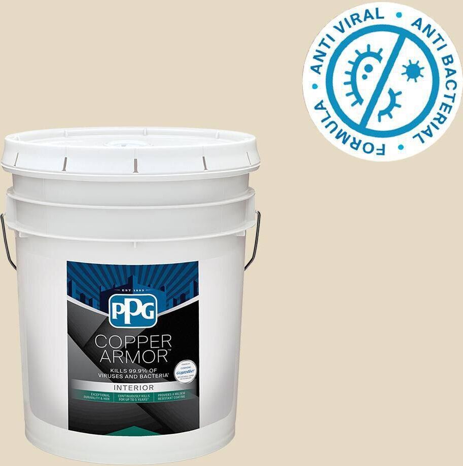 COPPER ARMOR 5 gal. PPG1103-2 Almond Paste Semi-Gloss Antiviral and Antibacterial Interior Paint with Primer