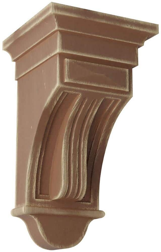 Ekena Millwork 6-1/2 in. x 12 in. x 6-1/2 in. Weathered Brown Raised Fluting Wood Vintage Decor Corbel