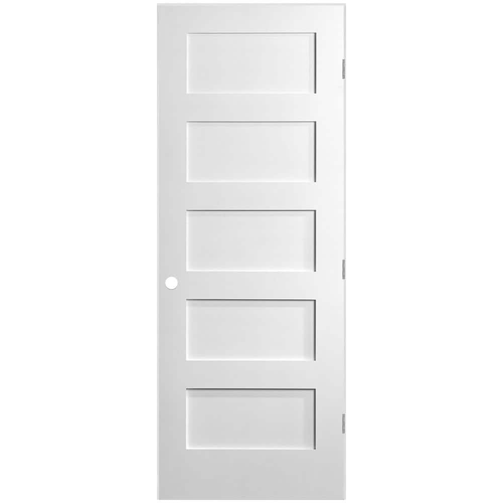 Masonite 28 in. x 80 in. MDF Series 5-Panel Left-Handed Solid Core Smooth Primed Composite Single Prehung Interior Door