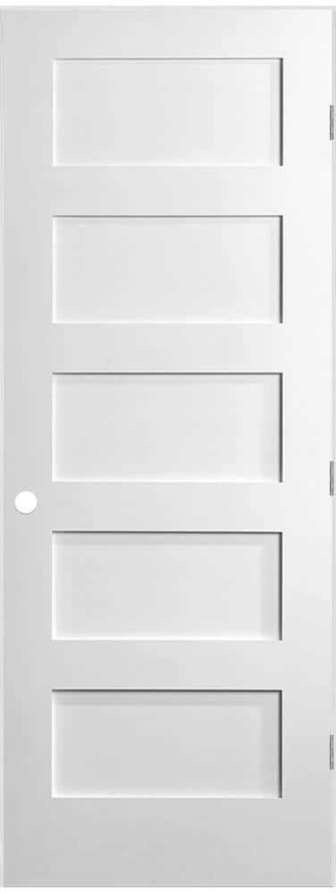 Masonite 30 in. x 80 in. MDF Series 5-Panel Left-Handed Solid Core Smooth Primed Composite Single Prehung Interior Door