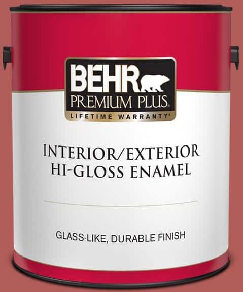 BEHR PREMIUM PLUS 1 gal. #160D-6 Pottery Red Hi-Gloss Enamel Interior/Exterior Paint