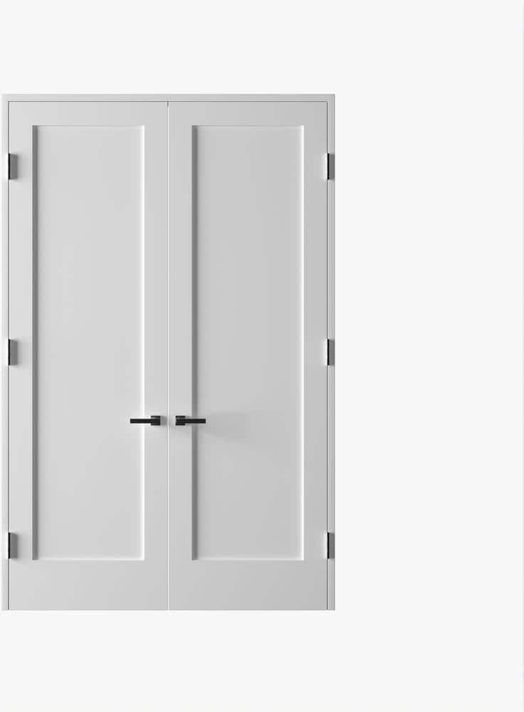 RESO 56 In. x 96 In.Bi-Parting Solid Core Primed White Composite Double Pre-hung French Door Catch Ball Oil Bronze Hinges