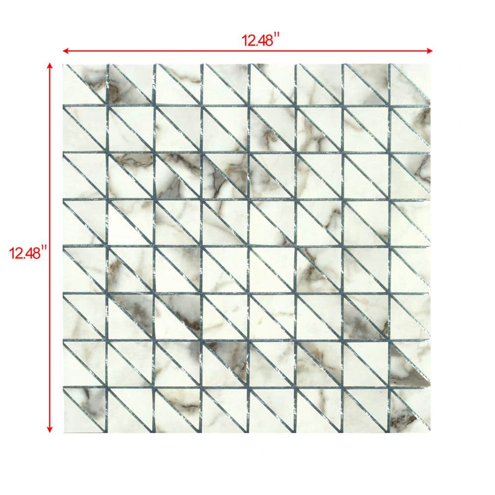 ABOLOS Art Deco Bianco Carrara 12.48 in. x 12.48 in. Triangle Square Mosaic Glass Backsplash Wall Tile (1 Sq. Ft./Piece)