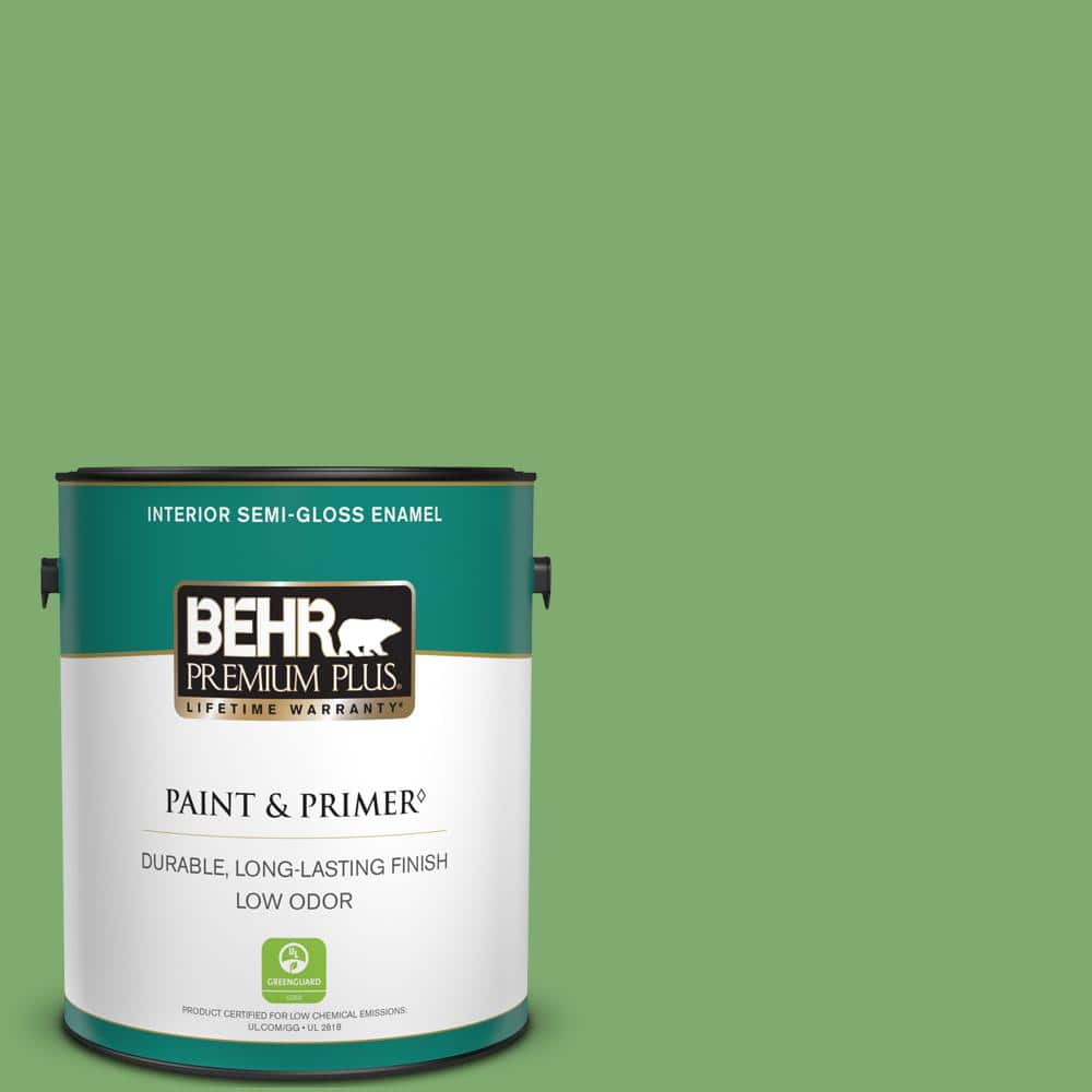 BEHR PREMIUM PLUS 1 gal. #M390-5 Sage Garden Semi-Gloss Enamel Low Odor Interior Paint & Primer