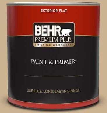 BEHR PREMIUM PLUS 1 qt. #PWL-84 Tropical Tan Flat Exterior Paint & Primer