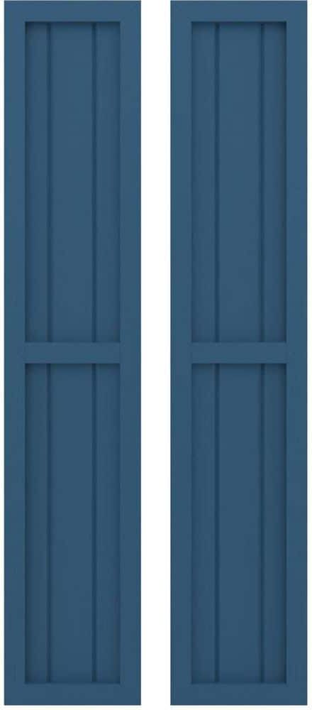 Ekena Millwork 10-1/2 in. W x 47 in. H Americraft 3 Board Real Wood Two Equal Panel Framed Board and Batten Shutters Sojourn Blue