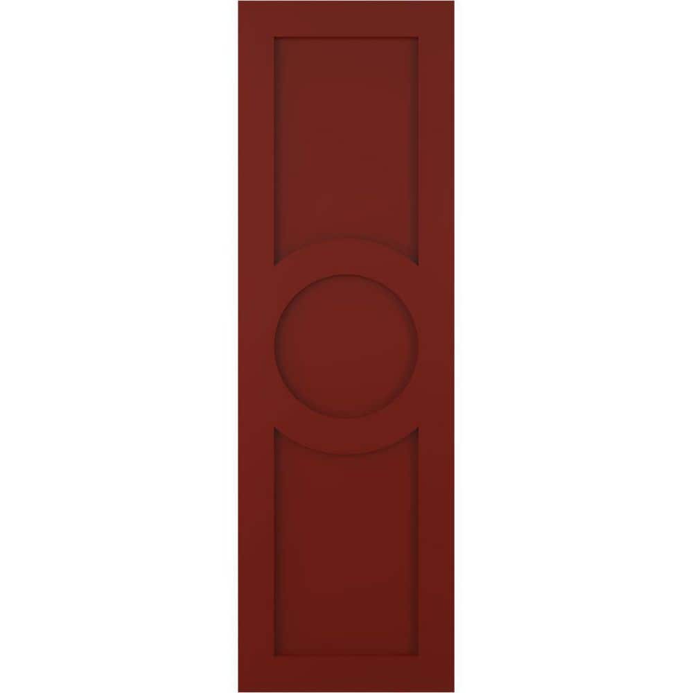 Ekena Millwork 12 in. x 75 in. True Fit Flat Panel PVC Center Circle Arts and Crafts Fixed Mount Shutters Pair in Pepper Red