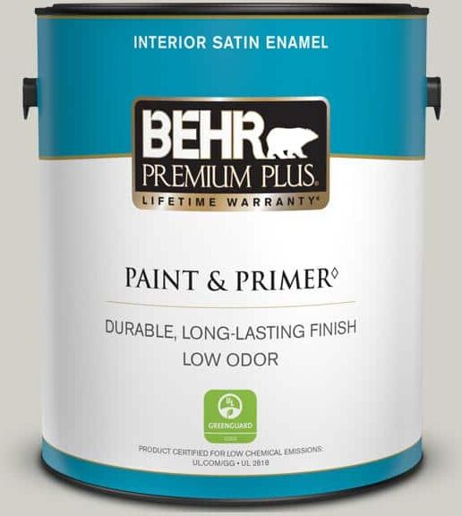 BEHR PREMIUM PLUS 1 gal. Home Decorators Collection #HDC-NT-17G Polar Fox Satin Enamel Low Odor Interior Paint & Primer