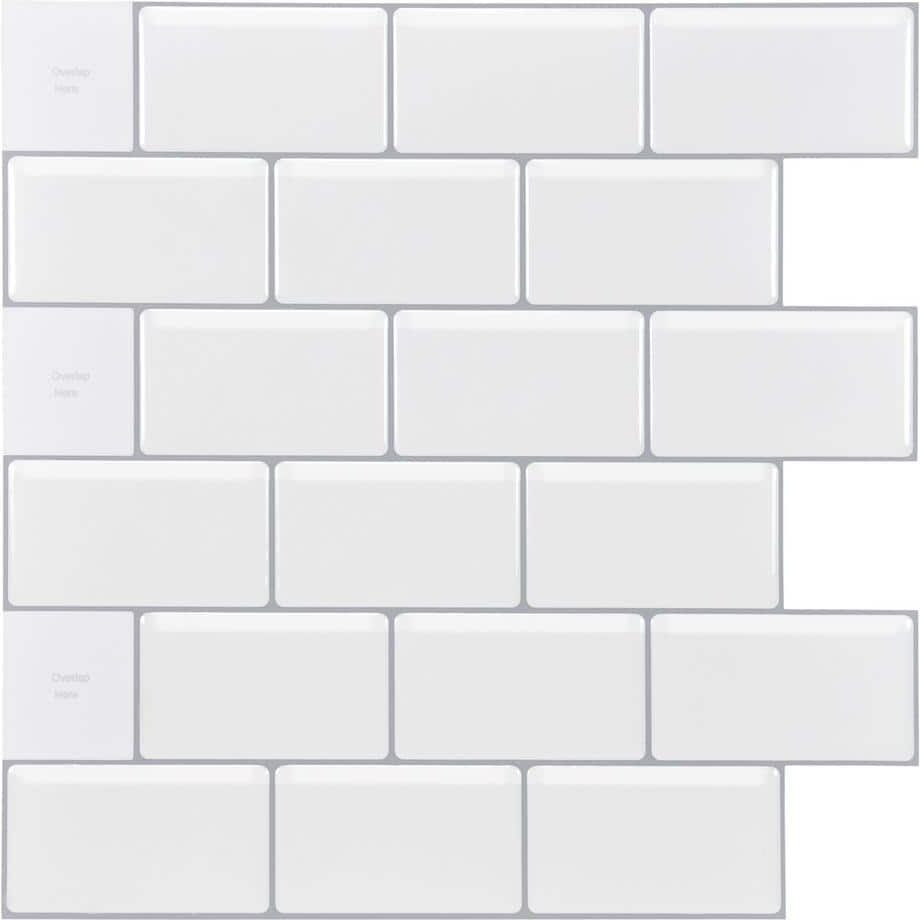 Art3d White Subway Vinyl Peel and Stick Backsplash Tile 11.8 in. x 10.5 in. ( 8 sq ft /Pack)