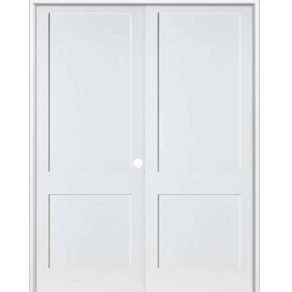 Krosswood Doors 72 in. x 96 in. Craftsman Shaker 2-Panel Left Handed MDF Solid Core Primed Wood Double Prehung Interior French Door