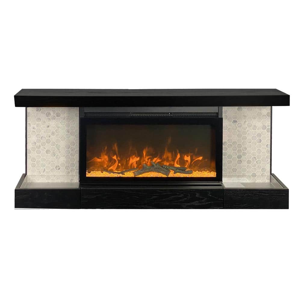 Activeflame Home Decor Series 48 in. Fireplace Cap-Shelf Mantel with Lighting, Hexagon Tile