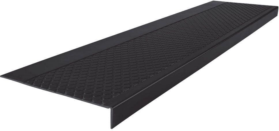 ROPPE Heavy Duty Raised Diamond Design Black 12-1/4 in. x 42 in. Rubber Square Nose Stair Tread