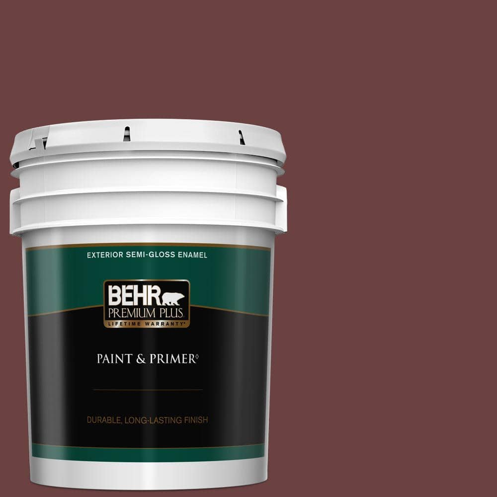 BEHR PREMIUM PLUS 5 gal. #BIC-50 Deep Claret Semi-Gloss Enamel Exterior Paint & Primer