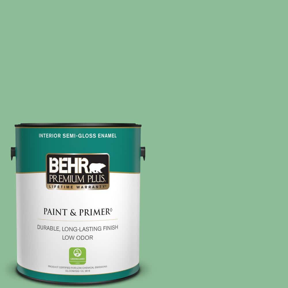 BEHR PREMIUM PLUS 1 gal. #M410-4 Garden Swing Semi-Gloss Enamel Low Odor Interior Paint & Primer