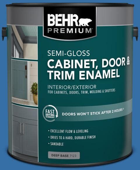 BEHR PREMIUM 1 gal. #P520-6 Mega Blue Semi-Gloss Enamel Interior/Exterior Cabinet, Door & Trim Paint