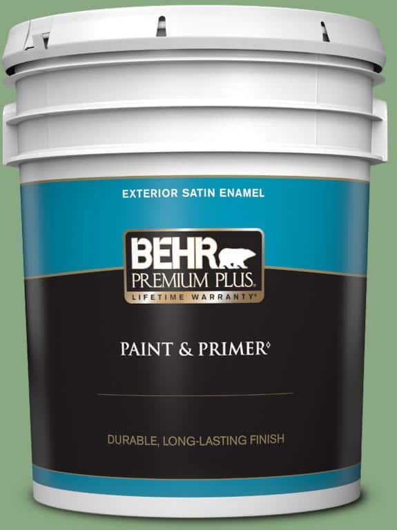 BEHR PREMIUM PLUS 5 gal. #M400-5 Baby Spinach Satin Enamel Exterior Paint & Primer