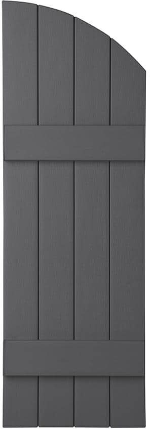 Ply Gem 15 in. x 43 in. Polypropylene Plastic 4-Board Closed Arch Top Board and Batten Shutters Pair in Gray